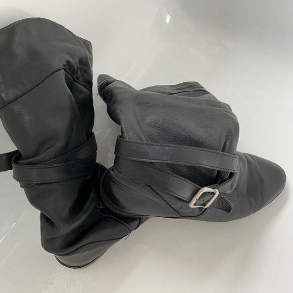 Preloved Slouchy Winter Leather Boots, Black, Size 9 - Picture 1 of 5